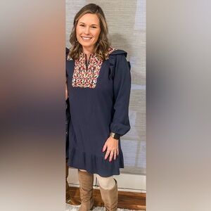 Floral Embroidered Long Sleeve Dress